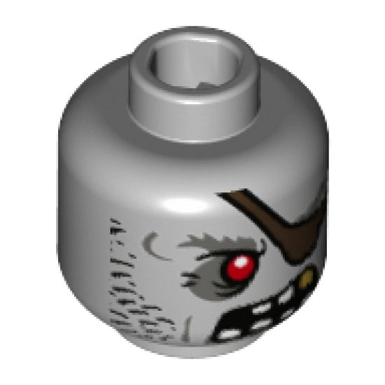 Minifigure, Head Alien Zombie Pirate with Red Eye, Dark Brown Eyepatch, Stubble and Gold Tooth Pattern - Hollow Stud