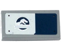 Tile 1 x 2 with Jurassic World Logo on White and Dark Blue Background Pattern (Sticker) - Set 75916