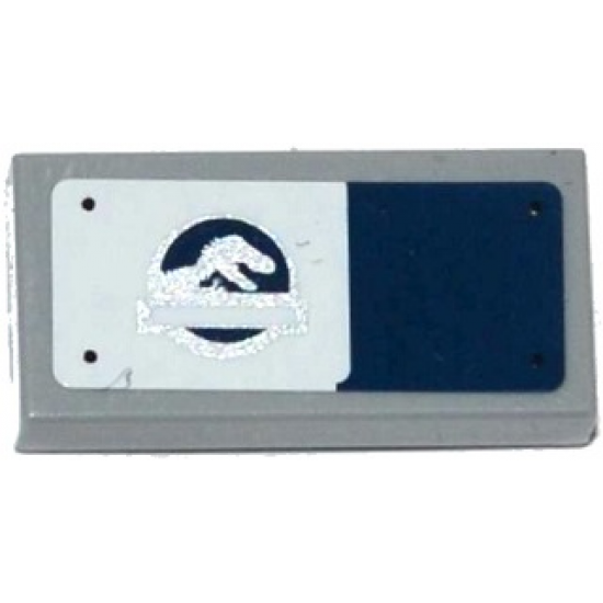 Tile 1 x 2 with Jurassic World Logo on White and Dark Blue Background Pattern (Sticker) - Set 75916