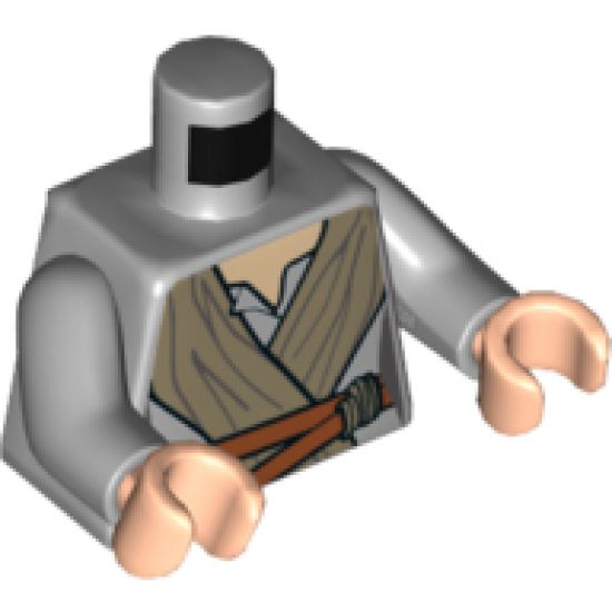 Torso SW Female Outline, Open Neck Shirt, Dark Tan Tied Robe, Dark Orange Belt Pattern / Light Bluish Gray Arms / Light Nougat Hands
