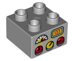 Duplo, Brick 2 x 2 with Red and Yellow Knobs, Gauge, and '123' Display Pattern