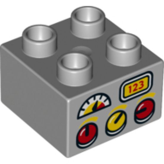 Duplo, Brick 2 x 2 with Red and Yellow Knobs, Gauge, and '123' Display Pattern
