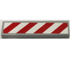 Tile 1 x 4 with Red and White Danger Stripes Thick (White Corners) Pattern Right (Sticker) - Sets 60111 / 60116