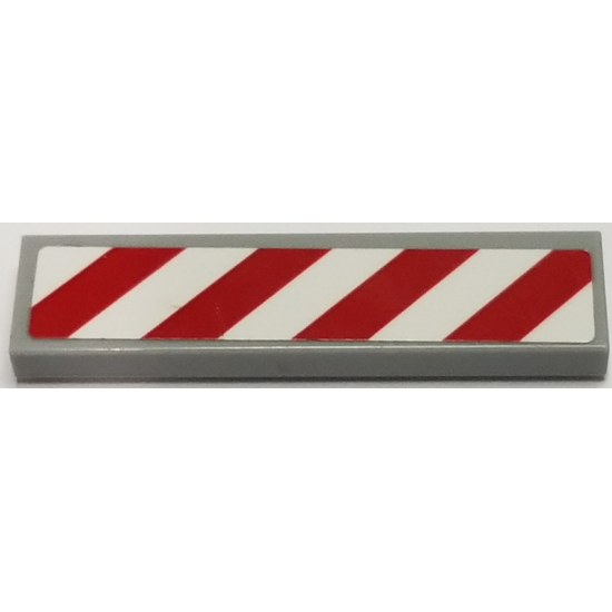 Tile 1 x 4 with Red and White Danger Stripes Thick (White Corners) Pattern Right (Sticker) - Sets 60111 / 60116