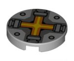 Tile, Round 2 x 2 with Bottom Stud Holder with Orange and Yellow Cross Pattern