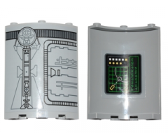 Cylinder Quarter 4 x 4 x 6 with SW Droid Escape Pod Pattern 3 Outside and Green Grid, Yellow and White Buttons and Planet Pattern Inside (Stickers) - Set 75136