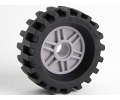 Wheel & Tire Assembly 18mm D. x 8mm with Fake Bolts and Shallow Spokes with Black Tire 30 x 10.5 Offset Tread - Band Around Center of Tread (56902 / 56897)