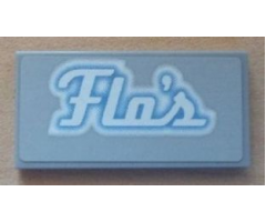 Tile 2 x 4 with White 'Flo's' Script Pattern (Sticker) - Set 8487