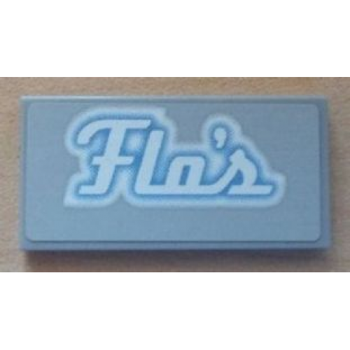Tile 2 x 4 with White 'Flo's' Script Pattern (Sticker) - Set 8487