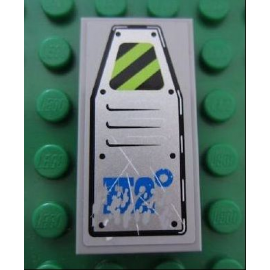 Tile 2 x 4 with Vent Panel Scratched with Danger Stripes and Blue 'H2' degree Pattern (Sticker) - Set 8189