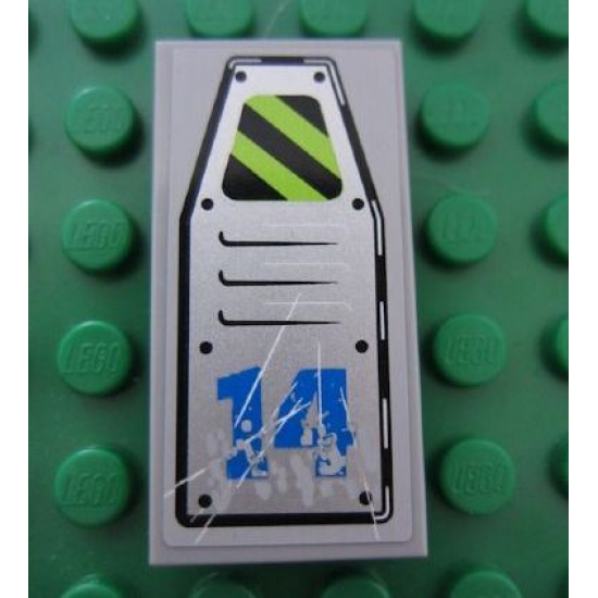 Tile 2 x 4 with Vent Panel Scratched with Danger Stripes and Blue '14' Pattern (Sticker) - Set 8189