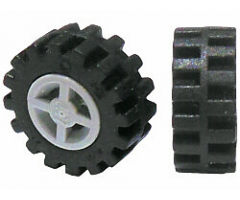 Wheel & Tire Assembly 8mm D. x 6mm with Black Tire 15mm D. x 6mm Offset Tread Small - Band Around Center of Tread (4624 / 87414)