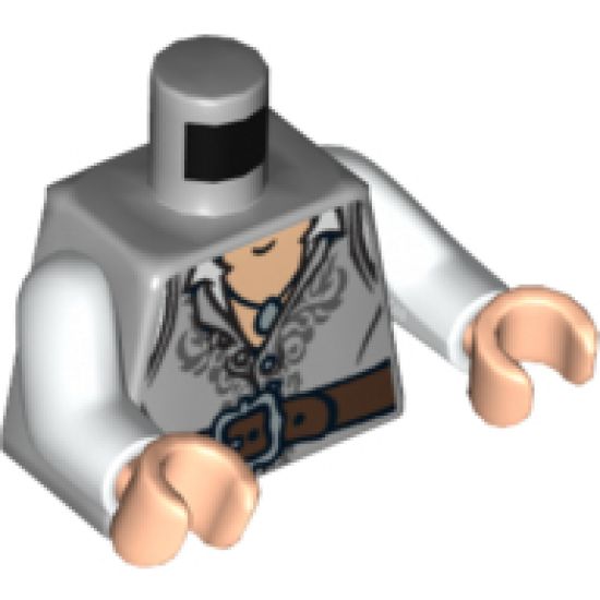 Torso PotC Open Vest with Dark Bluish Gray Embroidery and Dark Brown Belt Pattern / White Arms / Light Nougat Hands