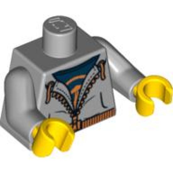 Torso Sweatshirt with Orange Zipper and Dark Blue T-Shirt Pattern / Light Bluish Gray Arms / Yellow Hands