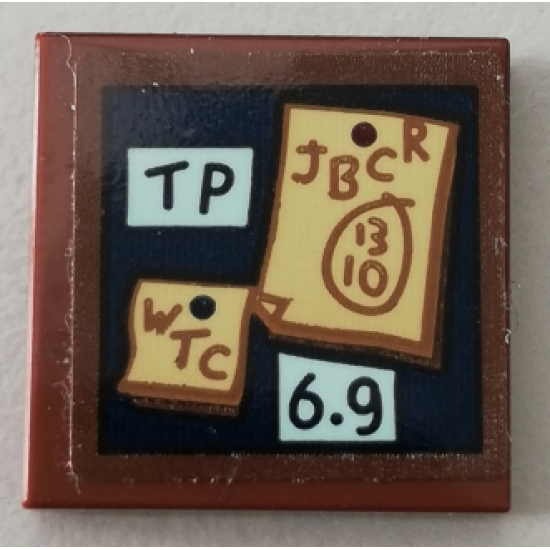 Tile 2 x 2 with 'TP', 'WTC', 'JBCR 1310', and '6.9' Paper Notes Pattern (Sticker) - Set 75551