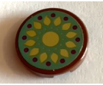 Tile, Round 2 x 2 with Bottom Stud Holder with Gold Petals and Magenta Dots on Sand Green Background Pattern (Sticker) - Set 41068
