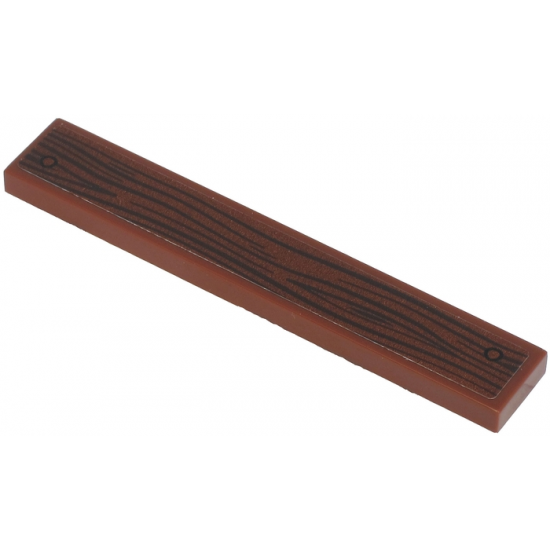 Tile 1 x 6 with Wood Grain and 2 Nails on Reddish Brown Background Pattern (Sticker) - Set 71717