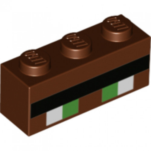 Brick 1 x 3 with Minecraft Pixelated Green Eyes and Black Eyebrow Pattern