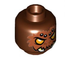 Minifigure, Head Alien Chima Spider with Orange Eyes, Brown Fur, White Spots and Fangs Pattern (Sparratus) - Hollow Stud