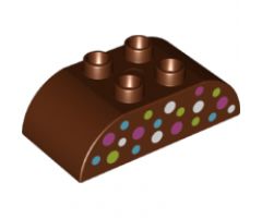 Duplo, Brick 2 x 4 Curved Top with White, Magenta, Blue and Lime Dots Pattern