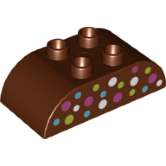 Duplo, Brick 2 x 4 Curved Top with White, Magenta, Blue and Lime Dots Pattern