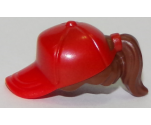 Minifigure, Hair Combo, Hair with Hat, Ponytail with Red Ball Cap Pattern