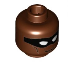 Minifigure, Head Black Eye Mask with White Eye Holes, Dark Brown Cheek Lines Pattern - Hollow Stud