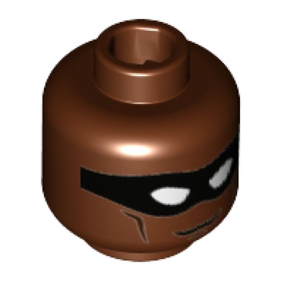 Minifigure, Head Black Eye Mask with White Eye Holes, Dark Brown Cheek Lines Pattern - Hollow Stud