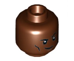 Minifigure, Head Dual Sided Black Eyebrows and Cheek Lines, Smirk with Raised Eyebrow / Firm Expression Pattern - Hollow Stud