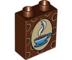 Duplo, Brick 1 x 2 x 2 with Coffee Beans and Cup and Saucer Pattern