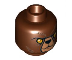 Minifigure, Head Dual Sided Alien Chima Bear with Black Nose, Yellow Eyes, Dark Brown Fur, Stern / Raised Eyebrow Pattern (Bulkar) - Hollow Stud