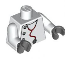 Torso Studios Lab Coat, Gray Buttons, Stethoscope Pattern (Mad Scientist) / White Arms / Dark Bluish Gray Hands