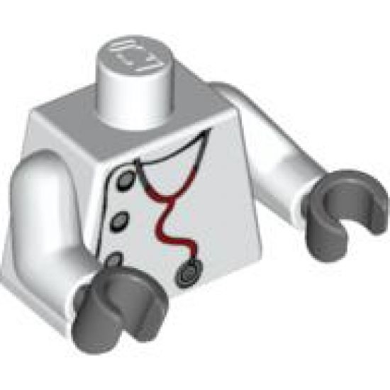 Torso Studios Lab Coat, Gray Buttons, Stethoscope Pattern (Mad Scientist) / White Arms / Dark Bluish Gray Hands