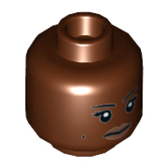 Minifigure, Head Dual Sided Female, Black Eyebrows, Dark Tan Lips, Dimples, Neutral / Bared Teeth Pattern (Patty Tolan) - Hollow Stud