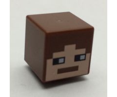 Minifigure, Head, Modified Cube with Minecraft Pixelated Face with Reddish Brown Hair Pattern
