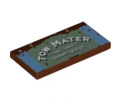 Tile 2 x 4 with 'TOW MATER Radiator Springs' on Light Blue and Sand Green Background Pattern