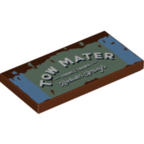 Tile 2 x 4 with 'TOW MATER Radiator Springs' on Light Blue and Sand Green Background Pattern