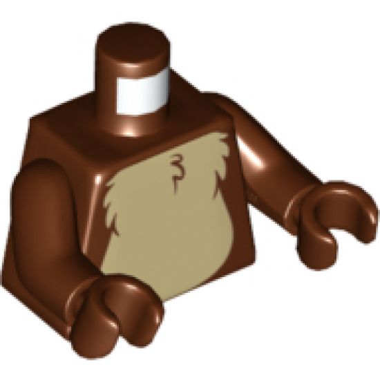 Torso Tan Fur on Chest with Black and White Tail to Left on Back Pattern / Reddish Brown Arms / Reddish Brown Hands