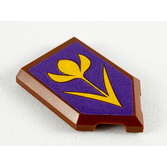 Tile, Modified 2 x 3 Pentagonal with Dark Purple Pentagon and Glittery Bright Light Orange Flower Pattern (Sticker) - Set 41164