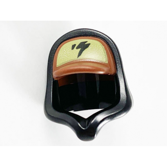 Minifigure, Headgear Cap - Short Curved Bill and Black Hood with Black Lightning on Dark Tan Pattern
