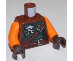 Torso Ninjago Green Armor with Belts, Ninja Skull with Crossed Swords and Scabbards Pattern / Orange Arms / Dark Brown Hands