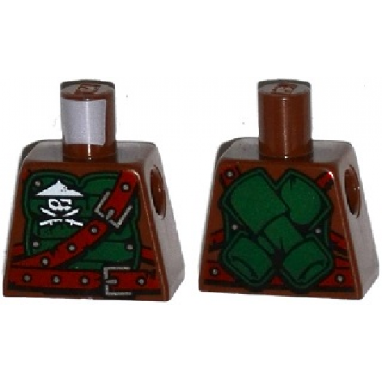 Torso Ninjago Green Armor with Belts, Ninja Skull with Crossed Swords and Scabbards Pattern