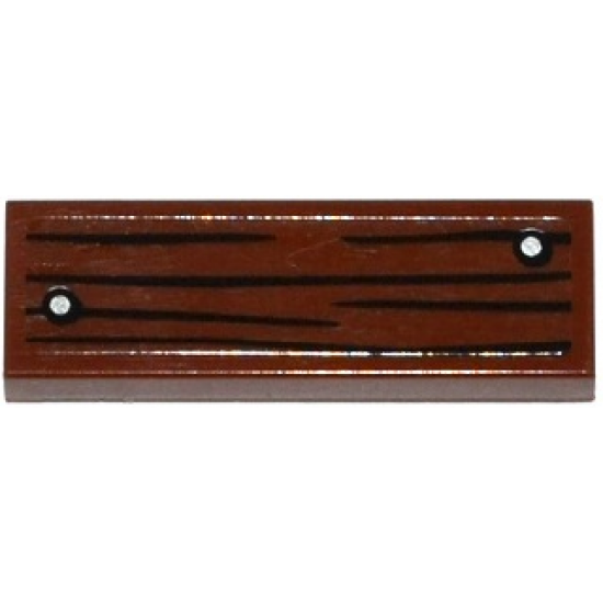 Tile 1 x 3 with Wood Grain and 2 Silver Nails Pattern (Sticker) - Set 60095