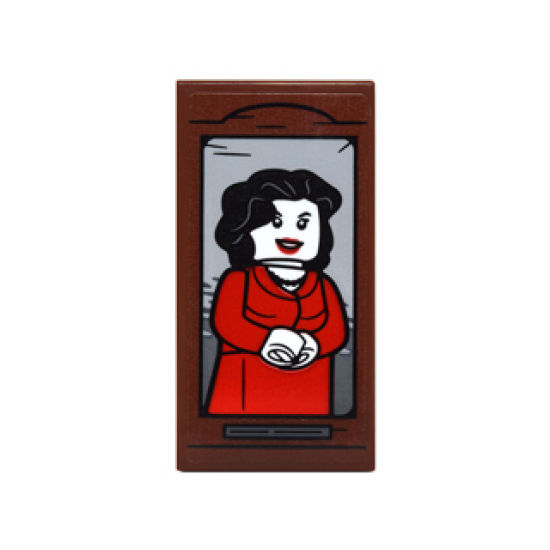 Tile 2 x 4 with Woman with Black Hair and Red Dress Portrait Pattern (Sticker) - Set 76052