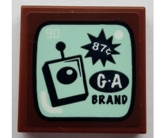 Tile 2 x 2 with '90', '87¢', 'G-A BRAND', and Remote Control on Light Aqua Screen Pattern (Sticker) - Set 75551