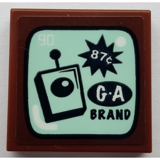 Tile 2 x 2 with '90', '87¢', 'G-A BRAND', and Remote Control on Light Aqua Screen Pattern (Sticker) - Set 75551