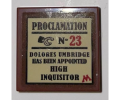 Tile 2 x 2 with Black and Red 'PROCLAMATION No. 23', Minifigure Hand, Text, and Letter M on Tan Background Pattern (Sticker) - Set 75966