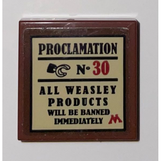 Tile 2 x 2 with Black and Red 'PROCLAMATION No. 30', Minifigure Hand, Text, and Letter M on Tan Background Pattern (Sticker) - Set 75966