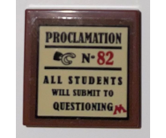 Tile 2 x 2 with Black and Red 'PROCLAMATION No. 82', Minifigure Hand, Text, and Letter M on Tan Background Pattern (Sticker) - Set 75966