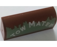 Slope, Curved 1 x 4 x 1 1/3 with White 'TOW MATER' on Worn Sand Green Background Pattern Model Left Side (Sticker) - Set 8677